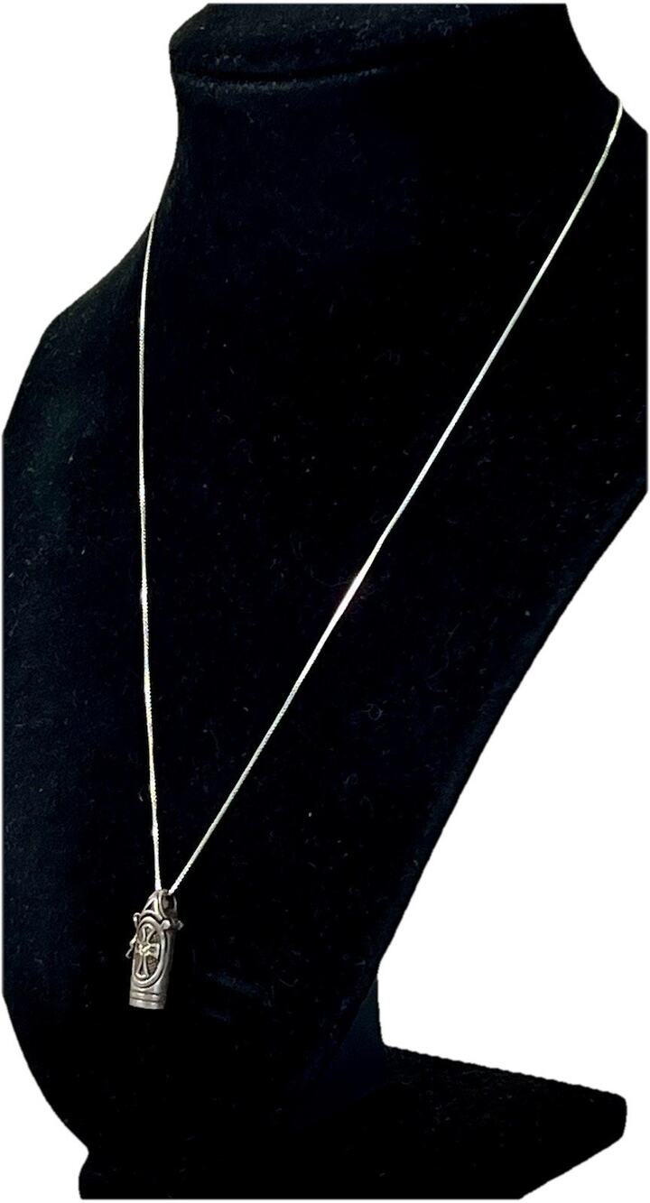 Sterling Silver Prayer Box Pendant 18" Necklace Locking Hinged w Gemstone Accent